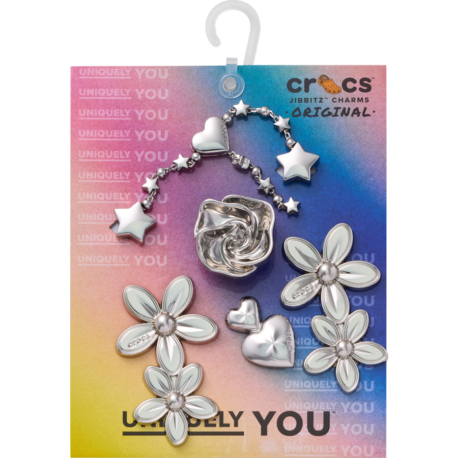 Silver Meta Floral 5 Pack Jibbitz™ charms | Crocs Popular