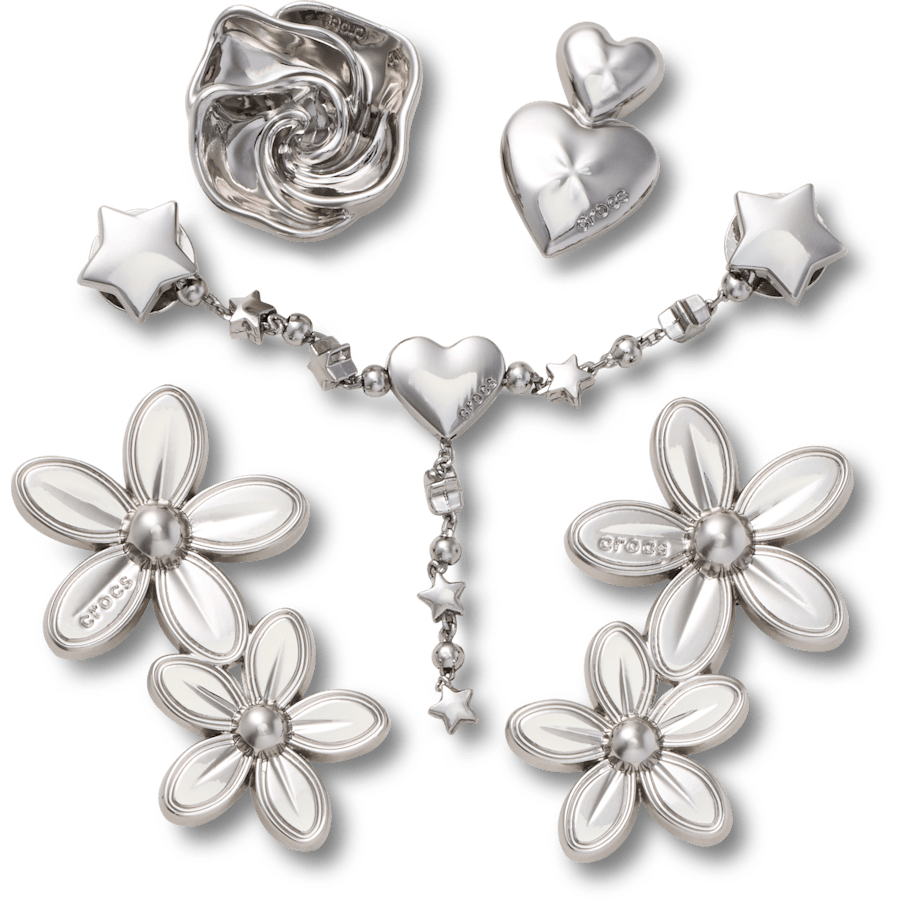 Silver Meta Floral 5 Pack Jibbitz™ charms | Crocs Popular