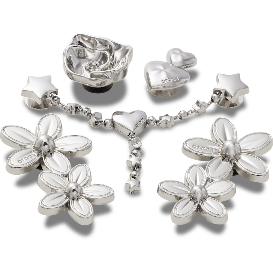 Silver Meta Floral 5 Pack Jibbitz™ charms | Crocs Popular