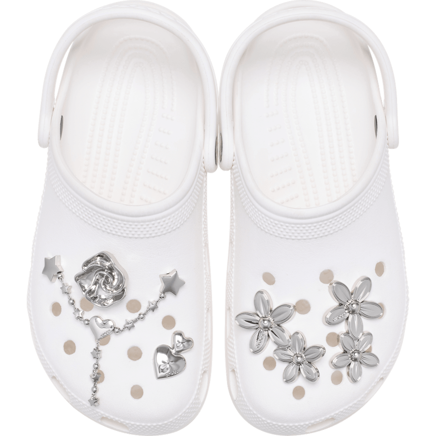Silver Meta Floral 5 Pack Jibbitz™ charms | Crocs Popular