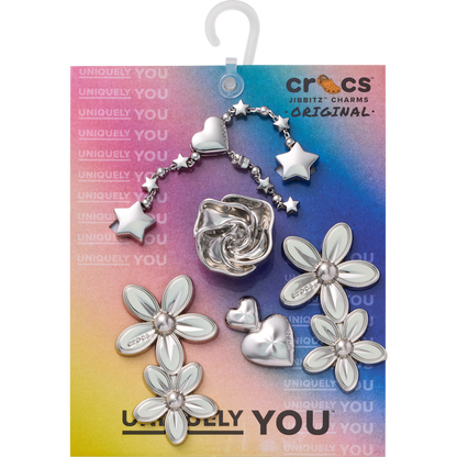 Silver Meta Floral 5 Pack Jibbitz™ charms | Crocs Popular